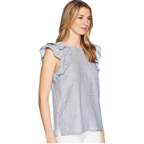 1. State May Ruffled Flounce Sleeve Linen Top - Picture 3 of 4